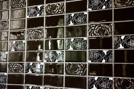 masac 瓷砖房子马赛克洗手间白色黑色玻璃玫瑰背景图片