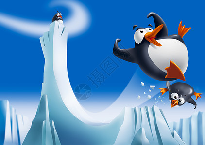 滑冰的有趣的企鹅图片素材