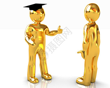 大学毕业啦金色金色3D男子 顶着毕业帽子和一个男人背景