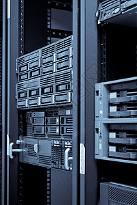 服务器集群Rack 中带有硬磁盘的 Neywork 服务器背景