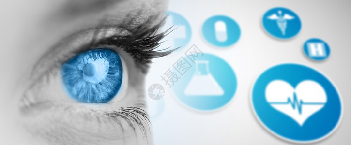 观看图标灰脸上的蓝色眼睛的复合图像手杖医疗技术药品计算计算机系统菜单标签绘图背景