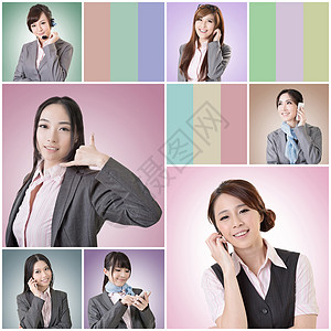 女商务人士谈商业妇女手机电话女士技术女性屏幕套装商务人士团体背景图片