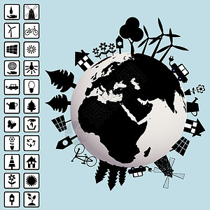 地球生物带有地球和环境图标的生态概念和地球与环境图标背景