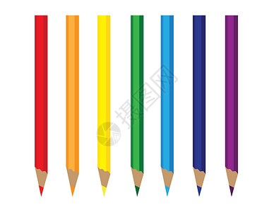 彩色纸笔彩虹蜡笔红色海军铅笔快乐橙子黄色插图蓝色紫色背景图片