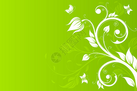 带花朵和蝴蝶的矢量背景植物插图滚动叶子黑色绿色艺术模版漩涡背景图片