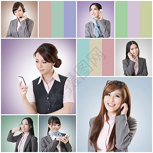 女商务人士谈商业妇女屏幕女孩女士技术套装微笑人士商务电话职业背景图片