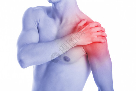 肩关节疼痛人有肩部挫伤和疼痛背景