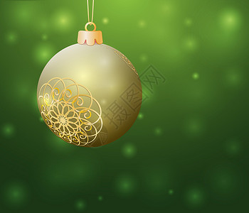 圣诞金球卡片光泽度背景绿色雪花横幅背景图片