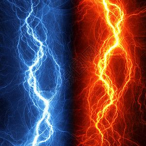 自然界闪电元素火焰和冰光闪电背景雷雨风暴力量耀斑天空电压蓝色收费融合危险背景