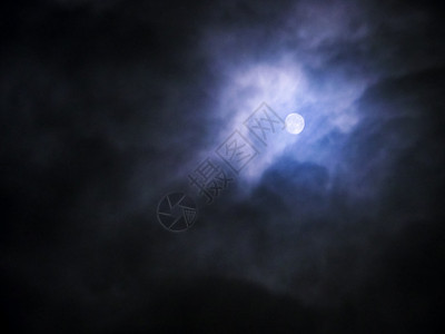 夜间有月亮和白云蓝色轨道月球星星太阳气氛地球行星天文学地平线水高清图片素材