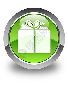 蒸包图标礼品盒图标光亮的绿色圆环按钮背景