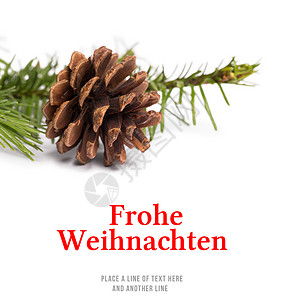 以德国语写成的圣诞节贺礼综合图象绿色叶子松果问候语锥体字体语言贺卡棕色环境背景图片