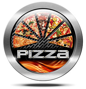 火腿图标Pizza  金属图标火焰插图徽章烤箱按钮火腿网格菜单烹饪餐厅背景