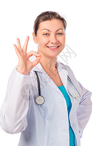 白背景的快乐护士肖像背景图片