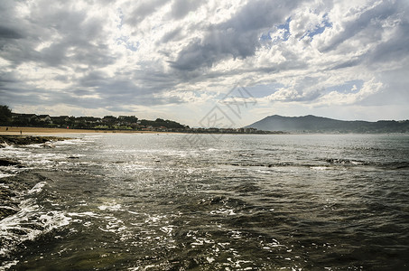 比斯凯湾天堂天空海岸地平线海浪金子海景太阳晴天蓝色高清图片