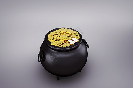 黄金锅的复合图象计算机绘图金子插图宝藏灰色背景图片