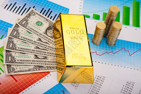 黄金价值 环境金融概念经济数字砖块金条成语姿势推介会金子利润期货背景图片
