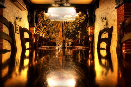 餐厅桌葡萄园绘画桌子房间背景图片