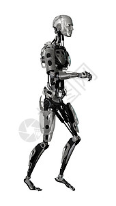 机器人走路Cyborg 电子计算机机器人科学科幻跑步机器男人白色男性电子人技术背景
