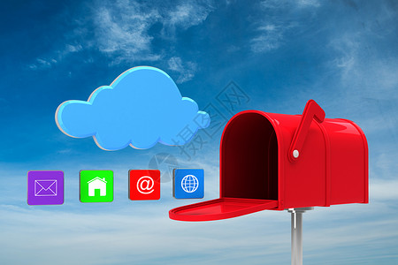 邮箱图标红色电子邮件邮箱的复合图像技术邮政计算机电脑数字天空互联网白色邮件多云背景