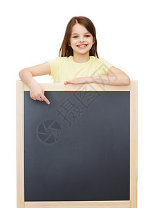 说课模板快乐的小女孩用手指对黑板青春期班级广告牌科学孩子知识教育学习学校广告背景