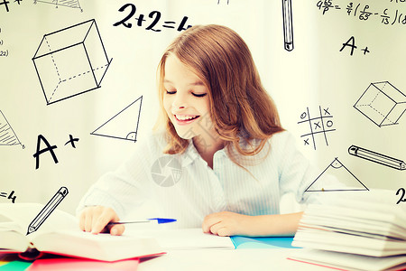 在校女生学生人数女孩子小学生桌子测试女孩家庭作业写作幼儿园笔记本笔记演讲高清图片素材