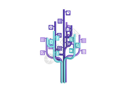 由关于社交媒体主题的图标组成的树上图示全球商业消息团体讨论方案互联网电脑笔记本通讯背景图片