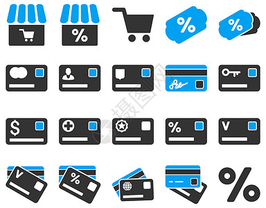 购物和银行卡图标支付优惠券货币市场商业贸易授权投资店铺降价背景