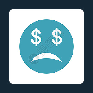 纽麦图标破产斯麦笑图标压力预算经济情绪情感微笑投资债务蓝色白色背景
