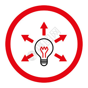 箭头灯Idea 平面强化红色和黑色红与黑颜色四舍五入 glyph 图标灯泡创造力创新头脑指导电气解决方案教育技术照明背景
