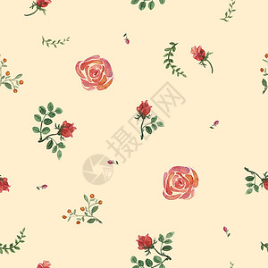 手绘玫瑰花朵鲜花水彩图案绘画植物群手绘英语风格叶子艺术折纸纺织品玫瑰背景