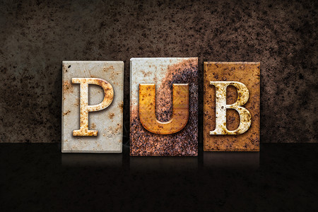 pub暗背景上的 Pub 信印概念背景