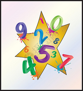 星星卡通数字7带有卡通数字 数字的彩色数学背景图像 为在白色背景下孤立的儿童提供的有趣而开朗的插图孩子们暗号密码星星快乐标识学校卡通片背景