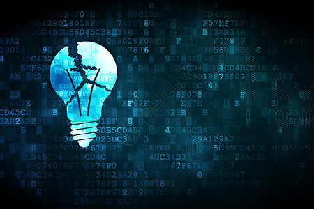 蓝色电灯泡数字背景上的金融概念灯泡屏幕监视器像素化思考头脑电脑交易公司数据营销背景