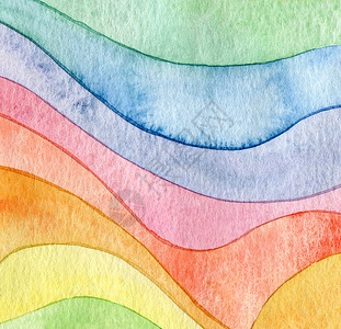抽象波浪水彩色背景画水彩画艺术手绘创造力彩虹手工海浪帆布绘画印迹背景图片