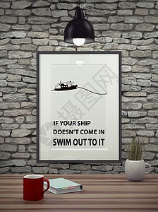 船海报在图片框上引用灵感激励的引号热情操作刻字行动辅导艺术插图动机成就说明背景