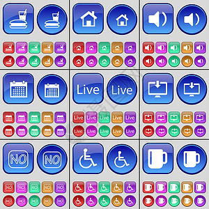 食物 房子 声音 日历 直播 监控 否 残疾人 杯子 一大套多色按钮背景图片