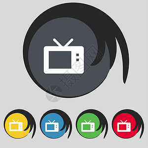 电视测试模式Retro TV 模式图标符号 在五个彩色按钮上显示符号背景