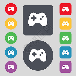 图标游戏玩偶棒图标符号 一套12色按钮 平板设计背景