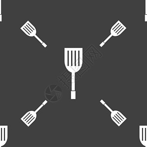 厨房电器图标符号 灰色背景上的无缝图案配饰刀具工具器具餐具烹饪食物勺子用具餐厅背景