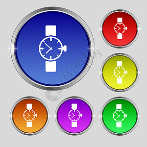手表手机端模板符号图标 机械时钟符号 设置彩色按钮徽章时间石英令牌小时邮票手腕手表质量创造力背景