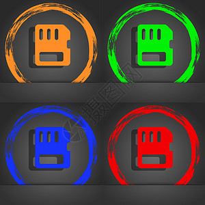 驱动器图标紧凑的存储卡图标符号 时尚的现代风格 在橙色 绿色 蓝色 绿色设计背景