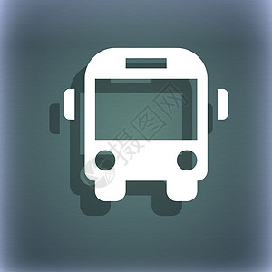 车站图标在蓝色绿色抽象背景上以阴影和空格显示文本的 Bus 图标符号背景