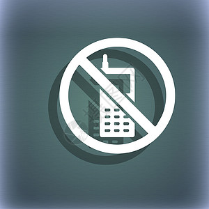 禁止使用手机禁止在蓝色绿色抽象背景上使用移动电话图标符号 并带有阴影和文字空间 请查看InfoFinland上的背景
