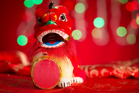 儿插风格小狮子中国新年装饰小型舞狮小狮子背景