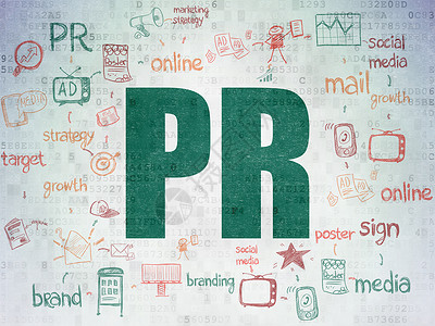 pr短视频营销概念 关于数字纸张背景的PR公关电脑宣传技术绿色产品品牌图表灰色流程图背景
