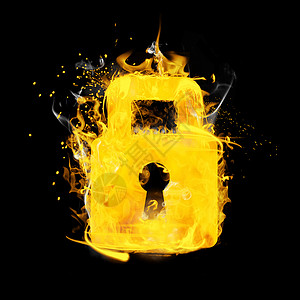 火上闭锁锁的复合图像火焰挂锁钥匙安全背景图片