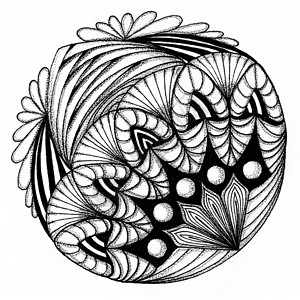 黑色圆形花纹的曼达拉框架白色中心黑色墨水线条创造力艺术沉思圆圈背景