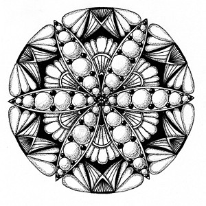 黑色圆形花纹的曼达拉沉思圆形打印中心涂鸦框架艺术品草图禅绕圆圈背景