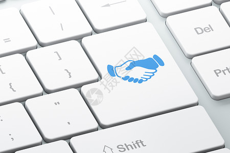 icon握手在电脑键盘背景上的商业概念握手按钮领导战略合伙项目金融交易市场钥匙公司背景